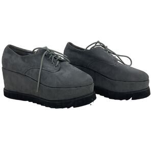 Style Shoes Gray Suede Hidden Wedge Oxford Platform Heels - Size 6, Preowned